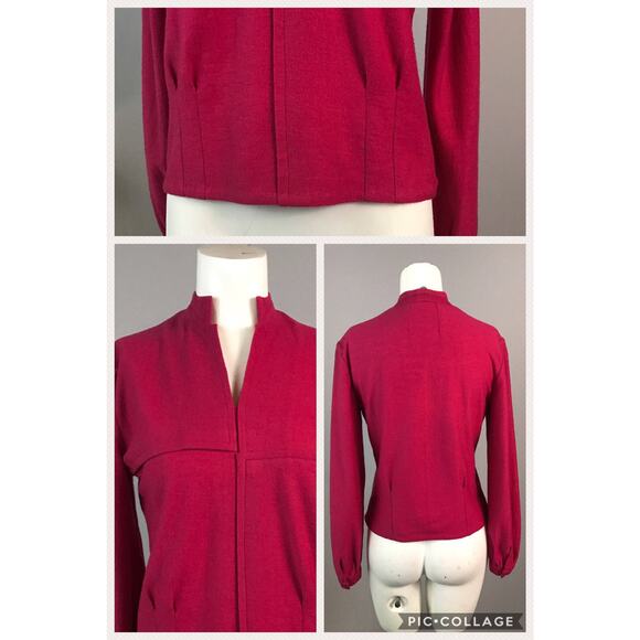Vintage 1960s Pink Fuchsia Wool Felt Sweater / Women’s Small - Picture 3 of 4